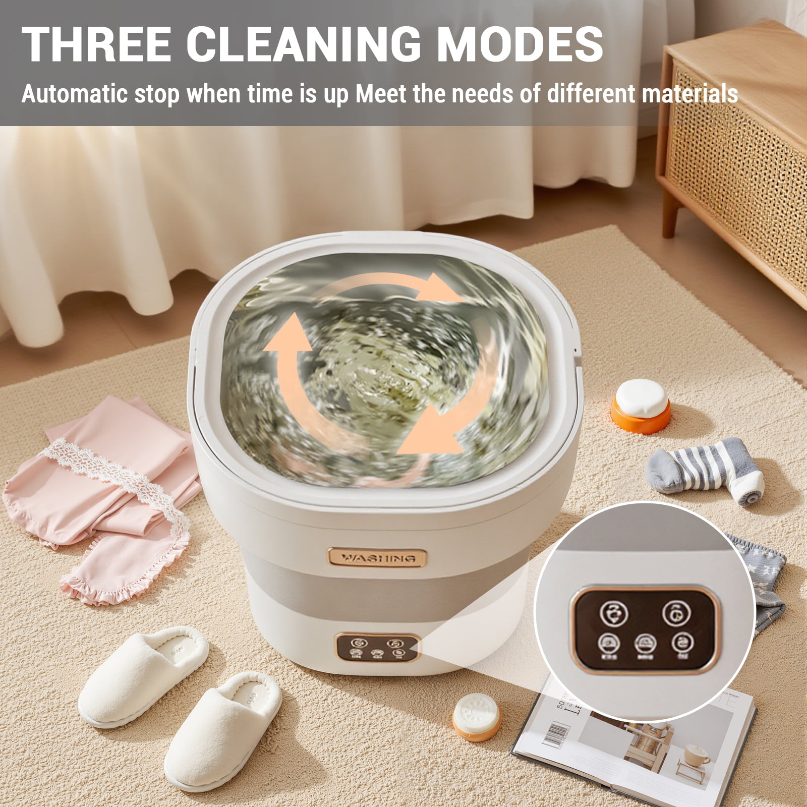 12L Portable Foldable Mini Washing Machine with Spin Dryer Basket, Compact Lightweight Clothes Washer for Travel Apartment Socks Underwear Laundry - Grey