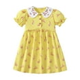 thumbnail image 1 of Robes Décontractées pour Filles, Été, Imprimé Lapin de Dessin Animé, Col Rond, Manches Courtes, Midi, Robe d'Été Décontractée, Tenue de Vacances, Jaune, 7-8 Ans, 1 of 6