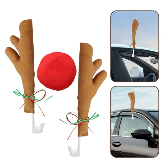 Niceauty 1Set Creative Christmas Car Antlers Brown Antler Shape Auto Ornament for Holiday Decor