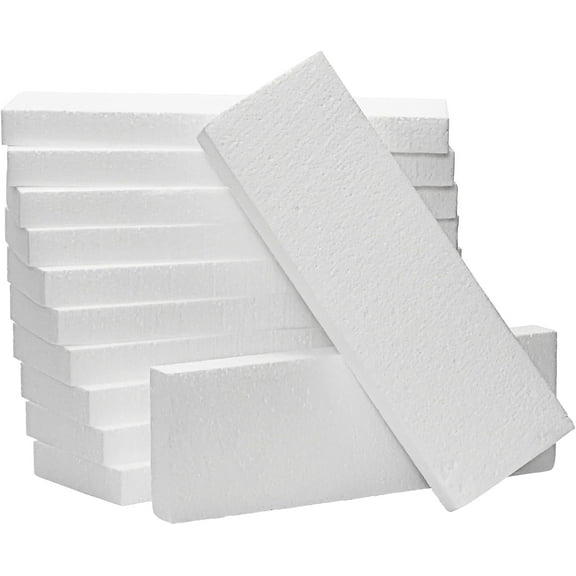 12 Pack White Foam Sheets 1 Inch Thick, Polystyrene Rectangle Blocks for DIY Crafts, Art Supplies, Packing (12x3.5 Inches)