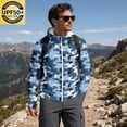 thumbnail image 4 of Havenx Men's Upf 50+ Sun Protection Fishing Jacket Camo Long Sleeve Full Zip Jacket Thumbhole Hooded Jacket Rash Guard Hiking Running Fishing Athletic Workout Blouse,Royal Blue S, 4 of 7