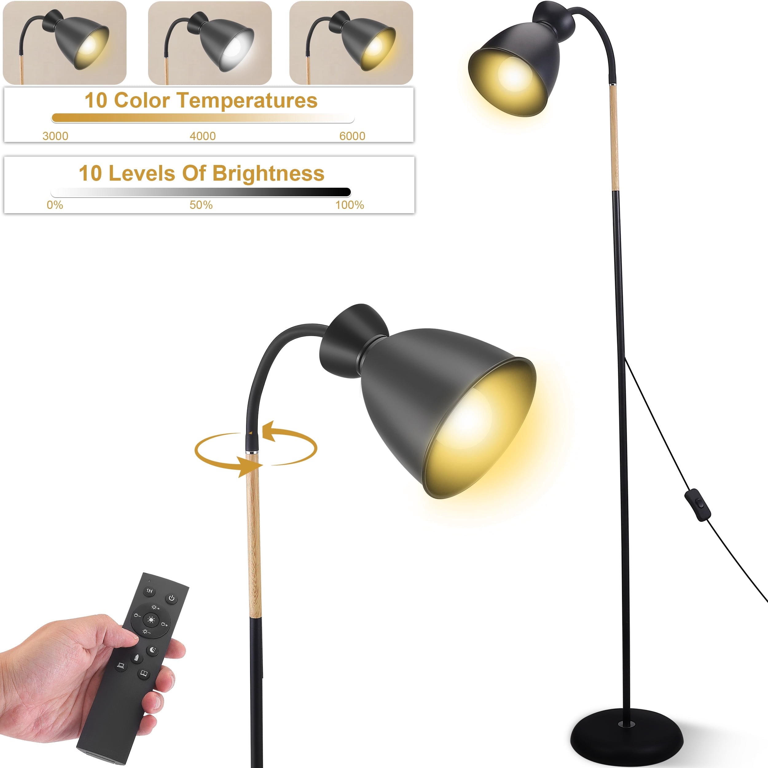 Doulami 61" Floor Lamp with Remote 3000-6000K Dimmable Led Lamp Brightness Ajustable Standing Lamps for Living Room, Bedroom, Bedroom, Office, Gaming, Party