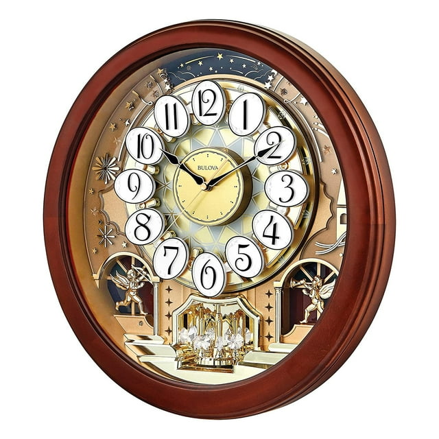 Bulova Dancing Tune Strike and Chime Wall Clock, Cherry Brown