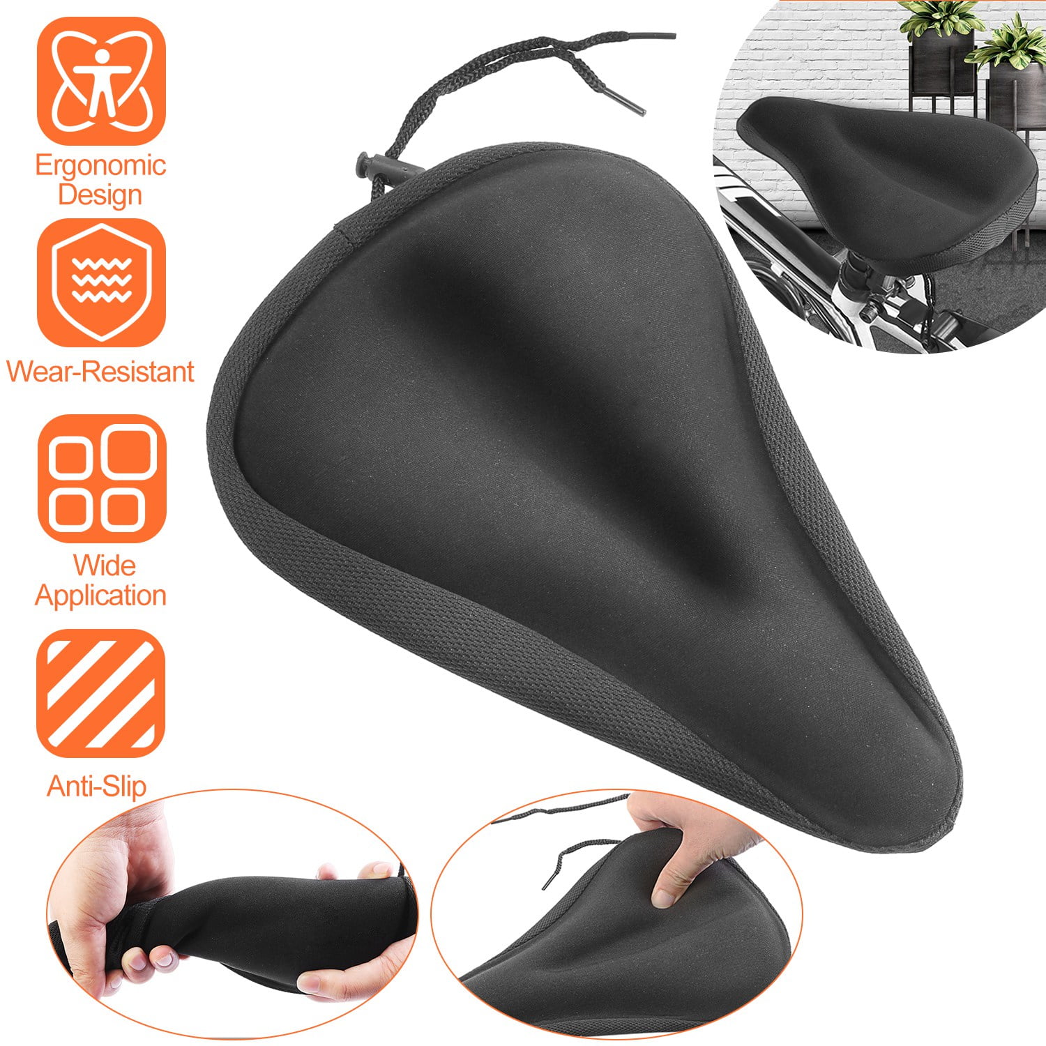 Extra Soft Narrow Bike Seat Cushion with Water&Dust Resistant Cover Reflective Band Bandanas for Cycling Timebox Bike Seat Cover Cushion Memory Foam Gel Bike Saddle Cushion