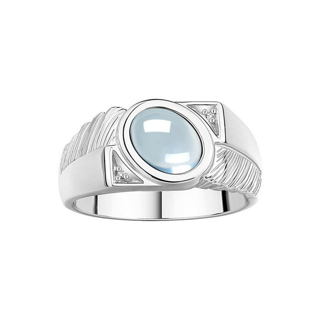 RYLOS Men's Rings Sterling Silver Cabochone Gemstone & Diamond Designer Aquamarine Rings For Men Size 10