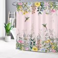 thumbnail image 2 of Hummingbird and Flower Shower Curtain for Bathroom,Country Wildflower and Green Leaves Plant on Pink Fabric Shower Curtain with Hooks,Watercolor Bathroom Curtain Shower Set, 72" W x 72" L, 2 of 6