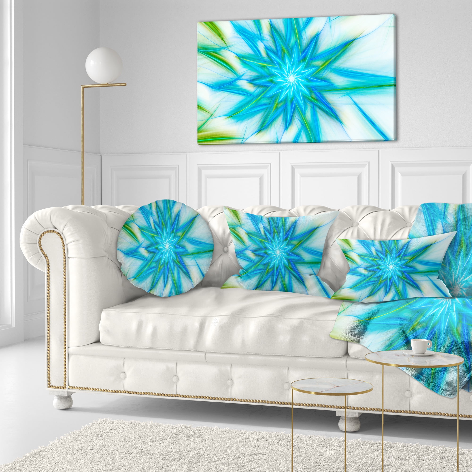 Designart Blue Fractal Shining Bright Star - Abstract Throw Pillow - 12x20