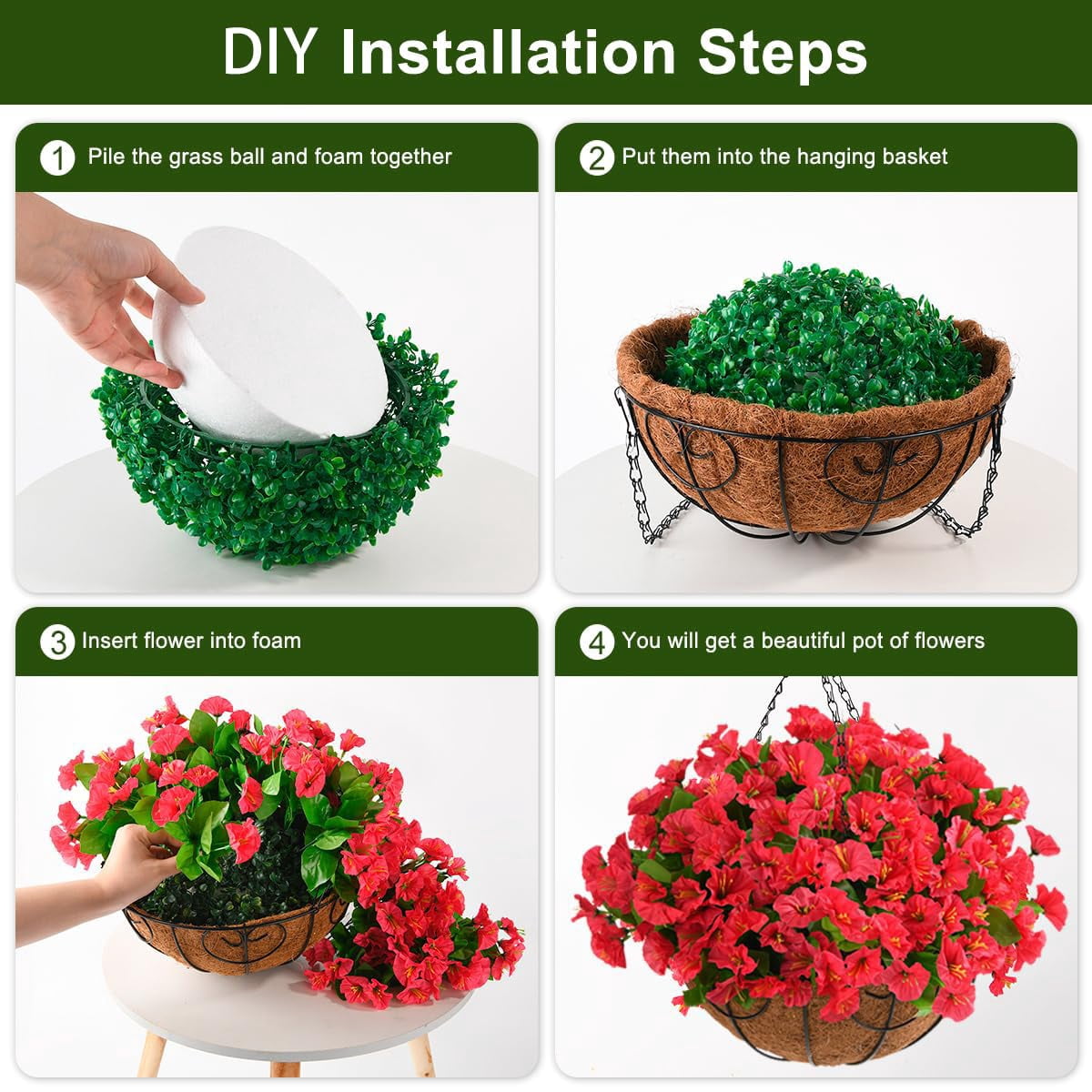 Artificial Hanging Flowers Plants with Basket for Outdoors Spring Decoration,Fake Petunias Flowers