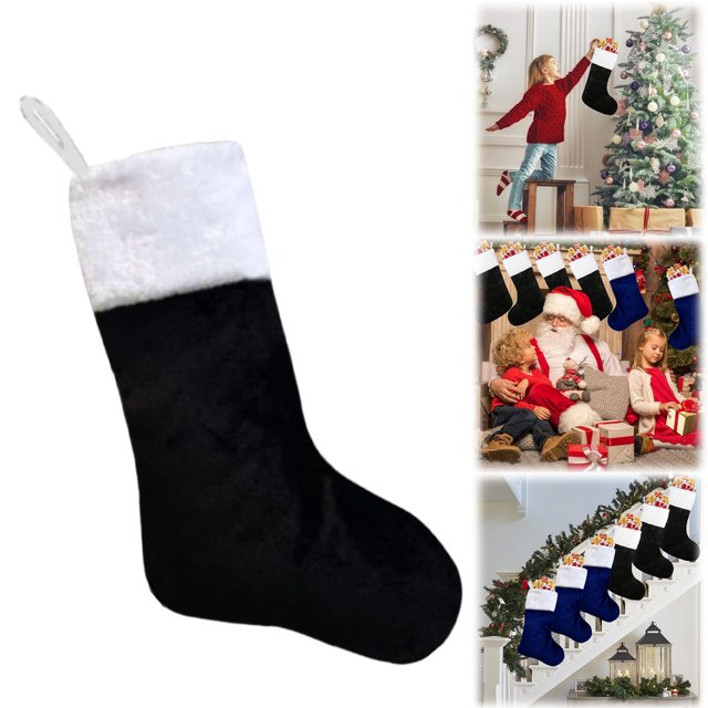 Christmas Decorations Hangs Christmas Stockings 17 Inch Black Plush Christmas Hanging Stockings With White Cuff For Fireplace Christmas Tree Home Decoration Household Object