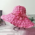 thumbnail image 6 of Women Sun Hat, Fashion Casual Solid Color Flower Decor Wide Brim Striped Sun Protection Foldable Beach Cap for Summer Outdoor Daily Wear, 6 of 8