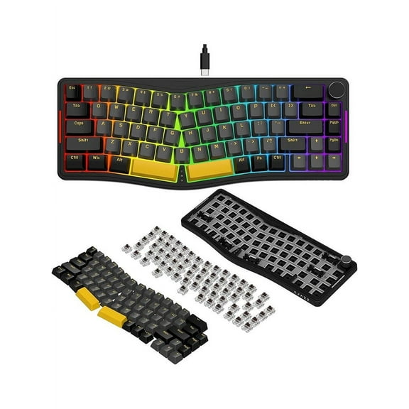 ATTACK SHARK AKS068 Alice Layout Wired Mechanical Keyboard, Gasket Mount 68 Keys Ergonomic 60% Gaming Keyboard USB-C, VIA-Programmable, Hot-Swappable Tactile Switch, RGB Backlit, Knob, NKRO, PC/MAC