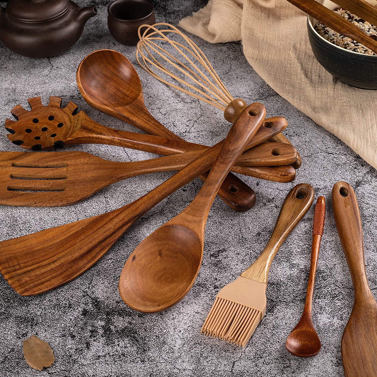 Teak Wood 14 “ Long Set of 3 Cooking Kitchen Utensils Spoons & Spatula –  Kasih Co-op