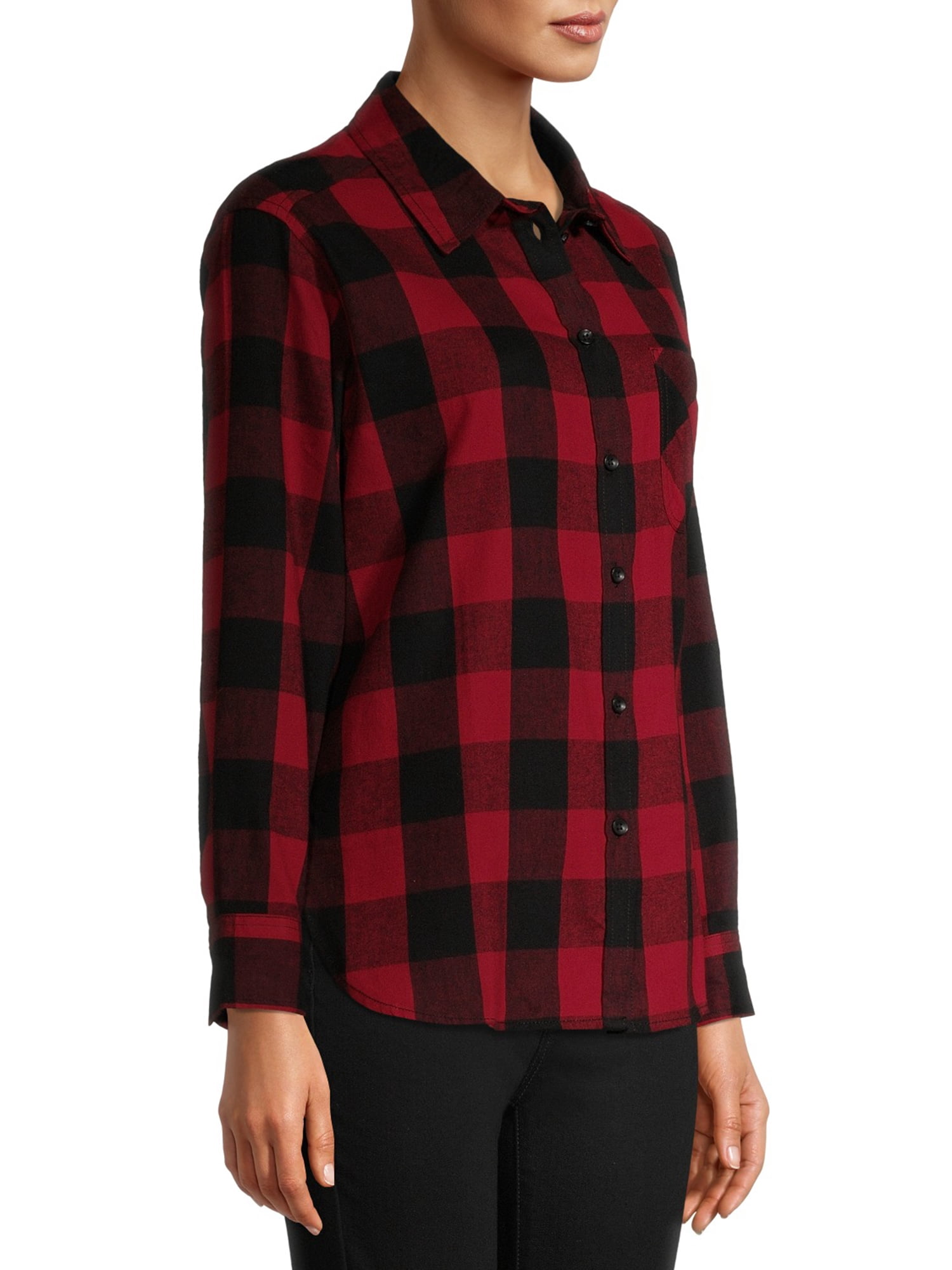 Time and Tru Women's Plaid Flannel Button Front Shirt