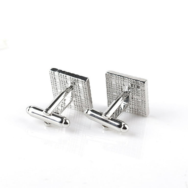 4X Mens Stainless Steel Business Shirt Silver Color Square Lattice Wedding  Cufflinks 
