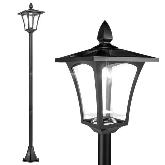 Outsunny Single Solar Lamp Post Garden Solar-Powered LED Streetlight Style Outdoor Light Waterproof 5-6 Hours with Base for Lawn Pathway Walkway 63"H, Black