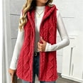 thumbnail image 5 of Tusihei Women's Sleeveless Hooded Zip Up Fleece Vest Lightweight Warm Jacket Casual Solid Long Outerwear for Daily Wear Comfortable Layering Piece, Red XL, 5 of 8