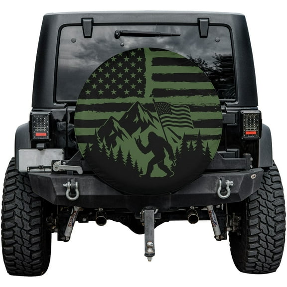 Lotusprinthandmade Bigfoot in Forest Spare Tire Cover Without Backup Camera Hole 6 Sizes (27 in.)