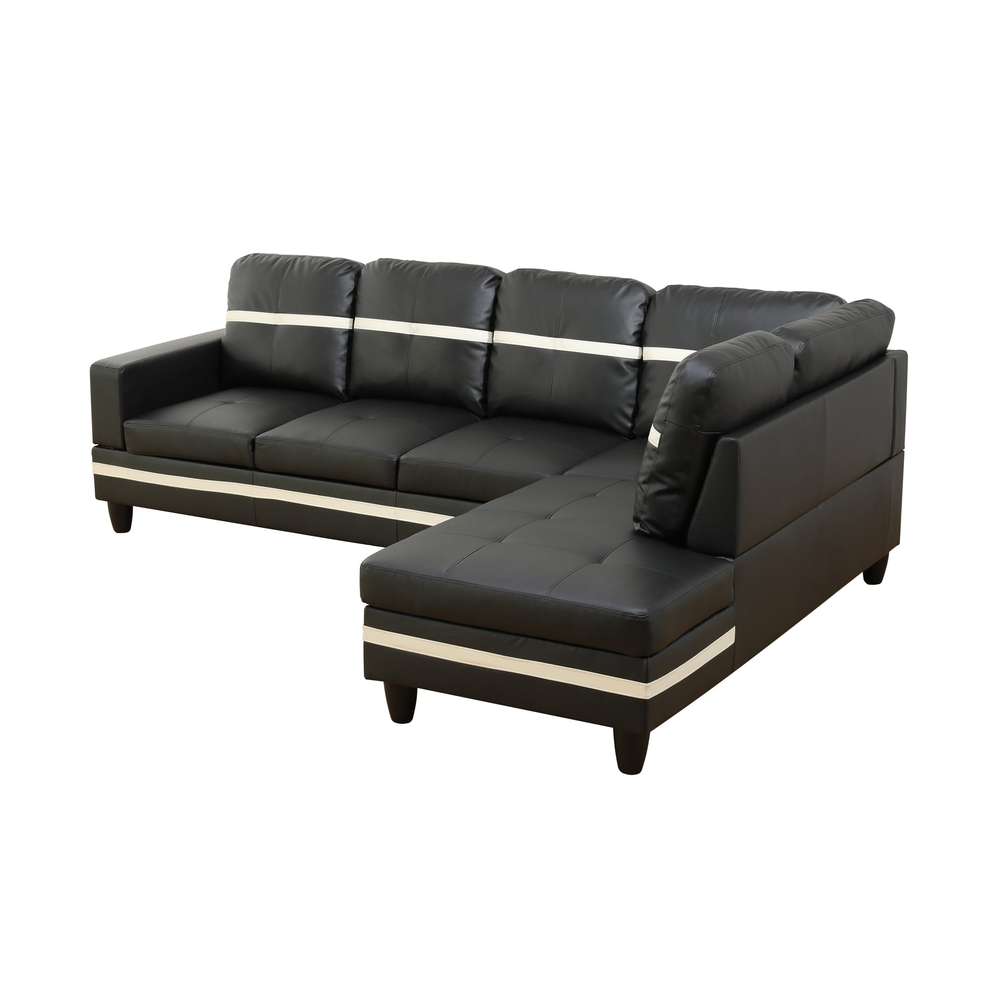 MAYEERTY 103.5" L-Shaped Sectional Sofa, Semi PU Synthetic Leather 2-Piece Modular Couch Sofa Set without Ottoman, Black (Right)