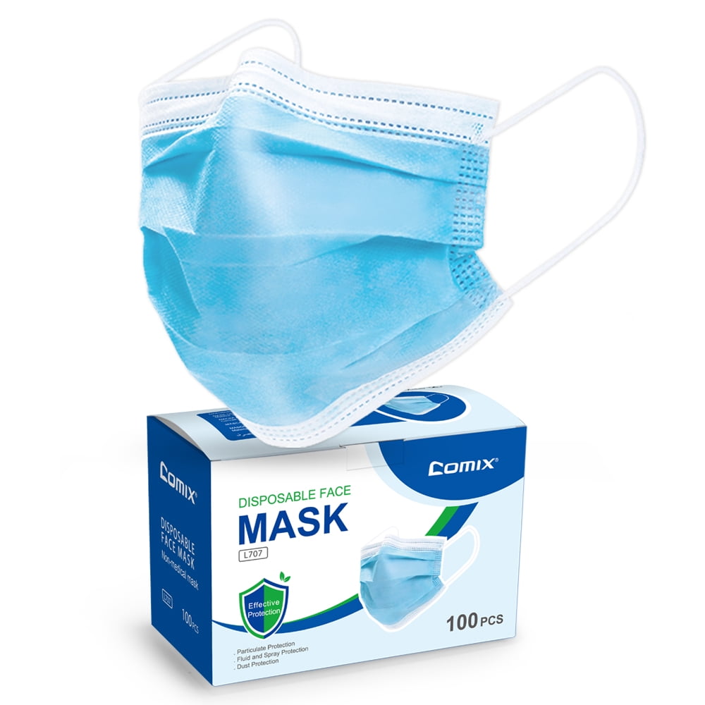 Comix Face-Masks with 3-Layer Blue Disposable Masks, L707 Pack of 100