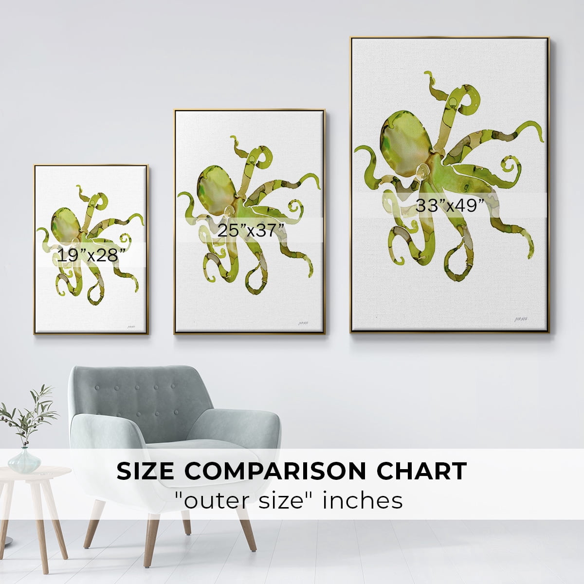 Octopus Framed Premium Gallery Wrapped Canvas - Ready to Hang - 17 x 25 - Gold Floating Frame