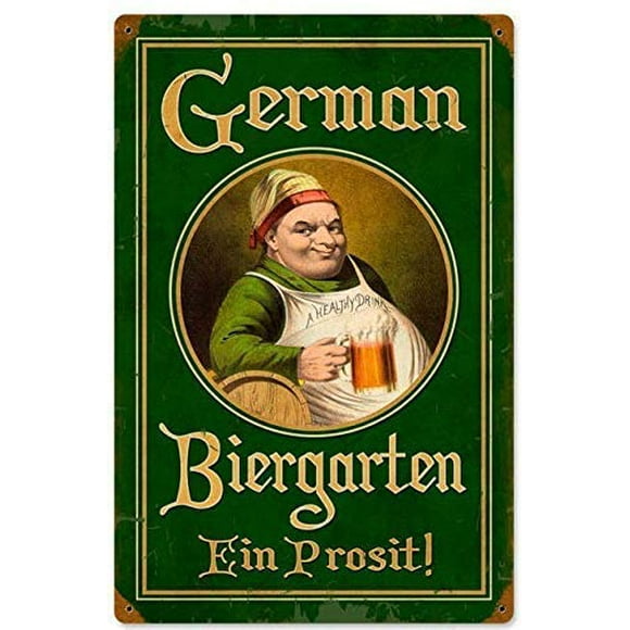 Size: 16" x 12" Metal Signs Retro German Biergarten Vintage Tin Sign Plaque Poster for Restaurants Kitchen Pub Bar Shop Man Cave Cafe Room Wall Decor