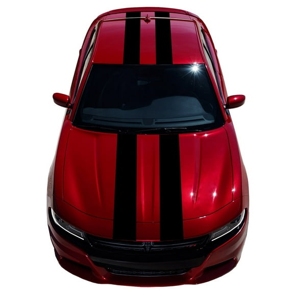 Clausen's World 9" Double Center Black Gun Metal2 Carbon Fiber Racing Stripes Vinyl Decal - Compatible with Dodge Charger
