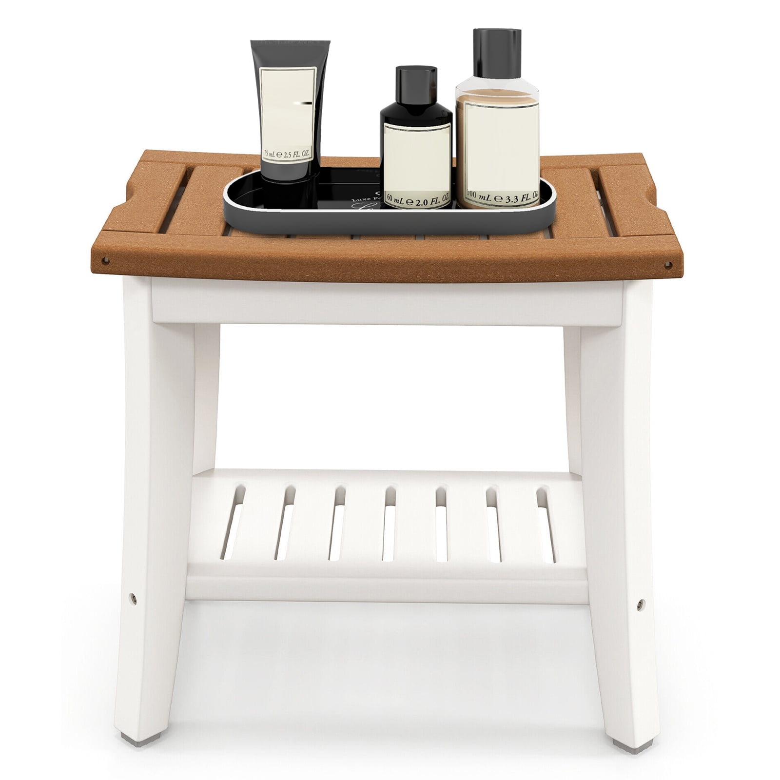 FONIRRA 2-Tier Rectangle Bathroom Shower Chair, Waterproof HDPE Shower Bench Bathtub Stool ...