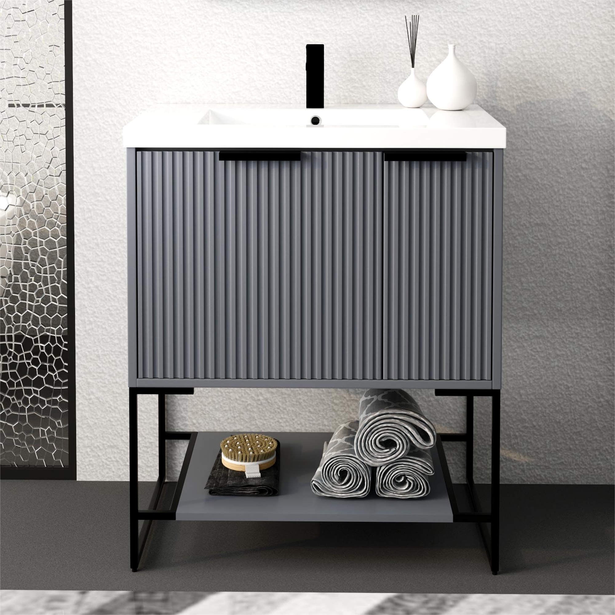 Buy 30 Freestanding Bathroom Vanity With Resin Basin, Bathroom Vanity ...