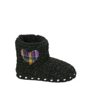 Dearfoams Girl's Sweater Knit Bootie w/Heart Slippers