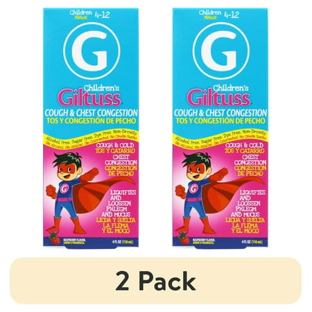 (2 pack) Giltuss Children's Cough and Chest Congestion, Helps Loosen Phlegm and Mucus, Raspberry Flavor, 4 fl