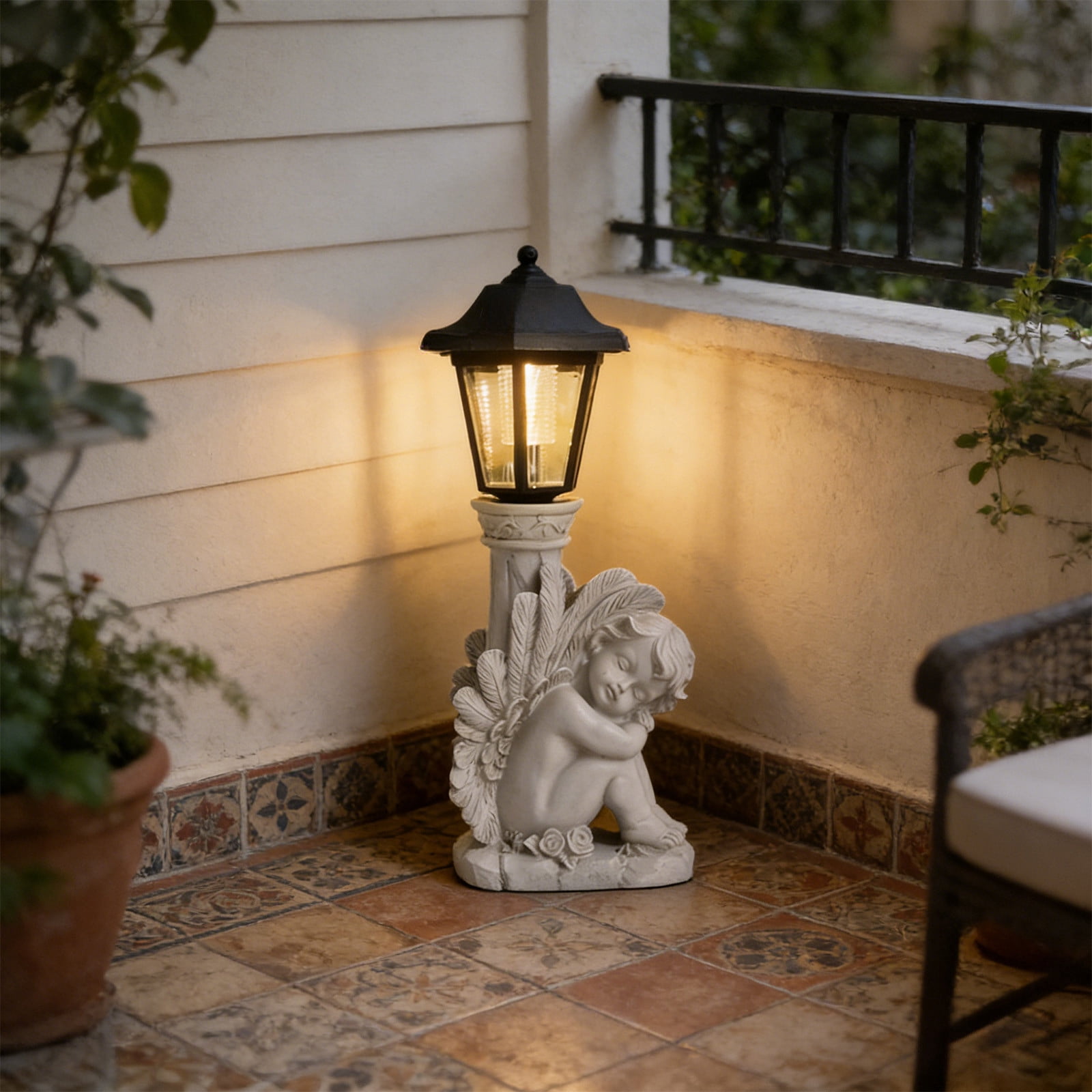 Solar Garden Light Statue Resin Figurine, 14 Inch Outdoor LED Angel Decor for Yard Patio Pathways, Waterproof Memorial Gift Home