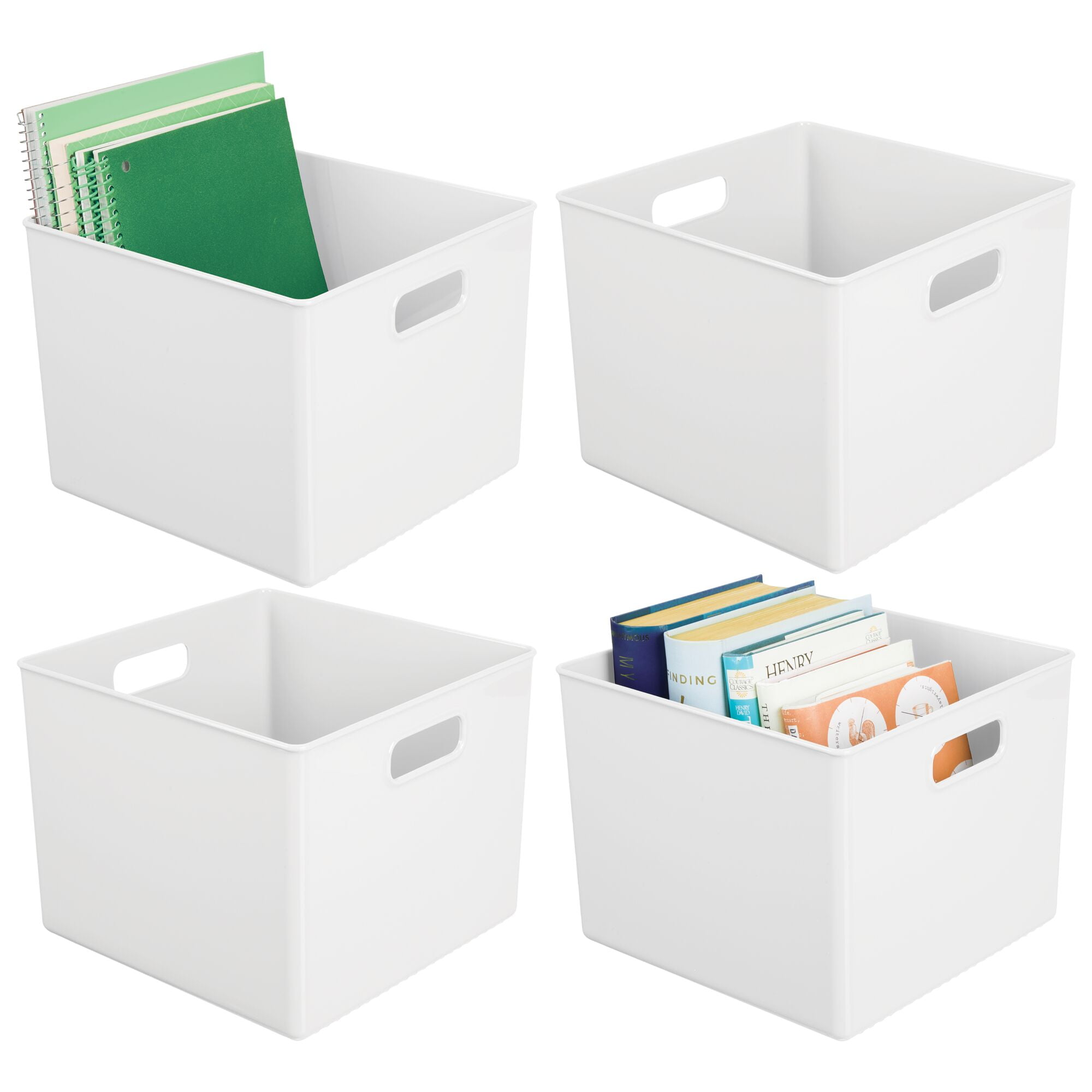  mDesign Deep Plastic Office Storage Bins with Handles for  Organization in Filing Cabinet, Closet, or Desk Drawers, Organizer for  Notes, Pens, Pencils, and Staples - Ligne Collection - 4 Pack 