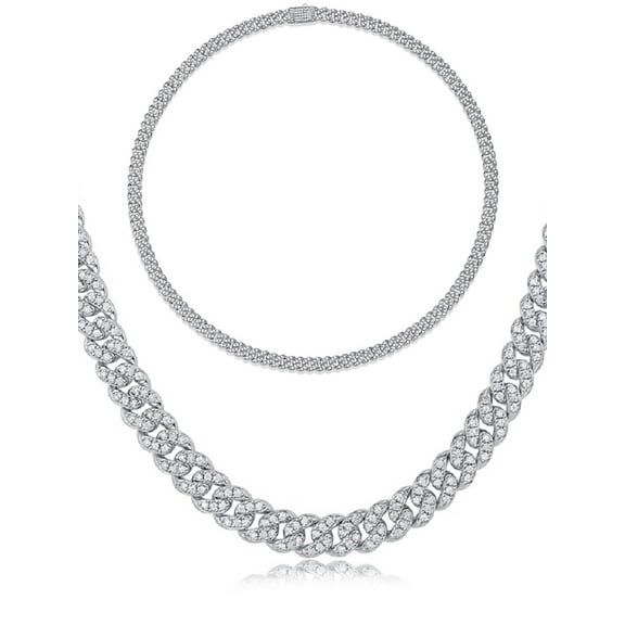 JIUZUAN 8mm 8CT Moissanite Miami Iced Out Cuban Link Chain Chunky Silver Necklace