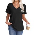 thumbnail image 5 of Clearance! Delayuji Short Sleeve Shirts for Women Womens T Shirts V Neck Cap Short Sleeve Summer Tops Trendy 2025 Loose Casual Tshirts with Pocket Xxl Black, 5 of 5