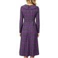 thumbnail image 3 of JUUNthy Women Plaid Midi Dress, Ruffle Collar High Waist Pleated A-Line Long Sleeve Vintage Casual Flowy Dress Orange L, 3 of 13