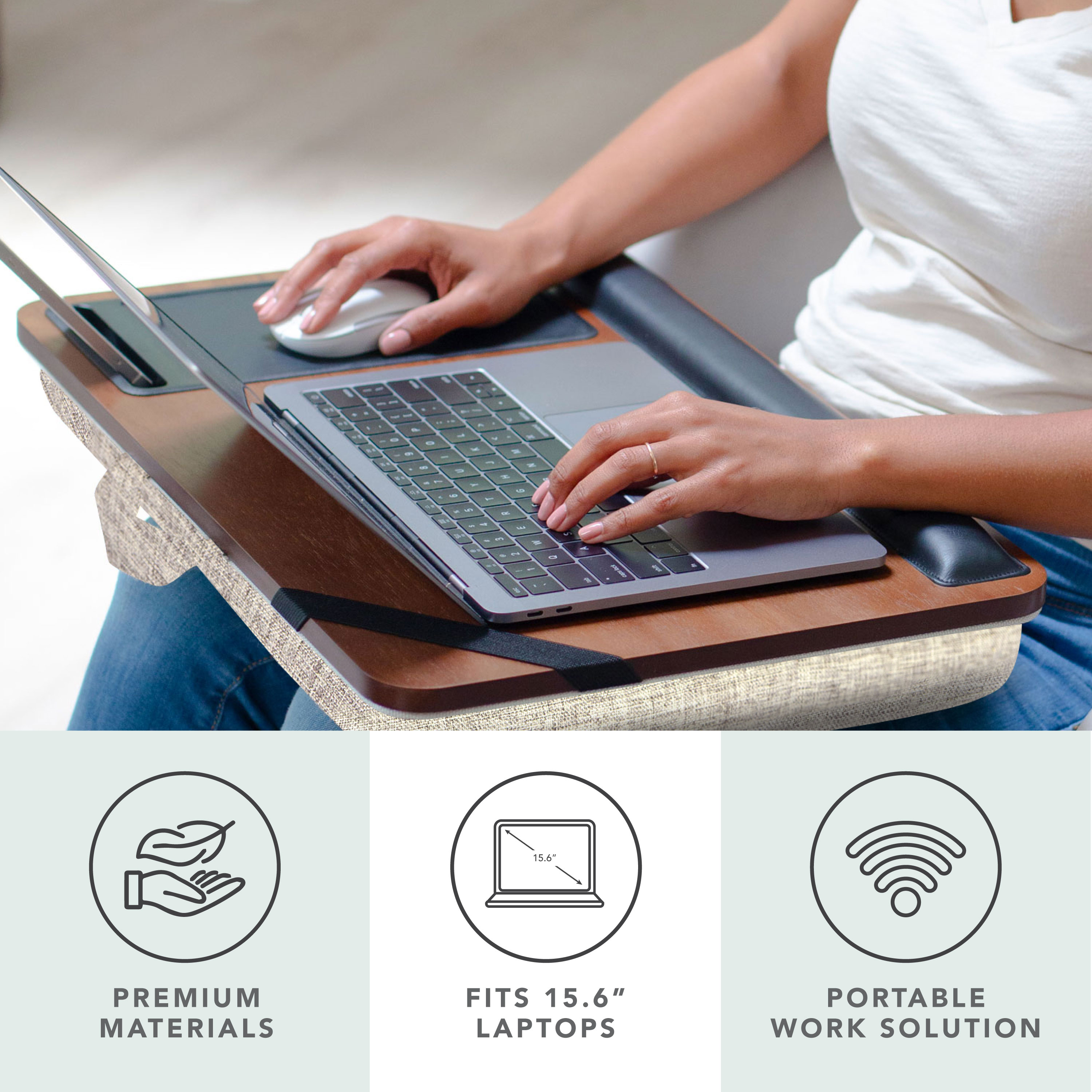 Rossie Home Premium Wood Lap Desk with Wrist Rest, Mouse Pad and Phone Holder, Java Acacia