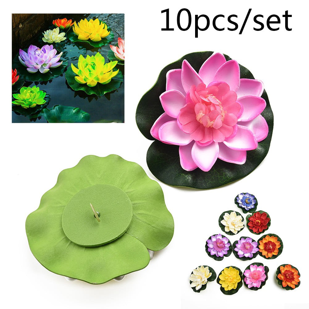 10x Artificial EVA Fake Lotus-Leaf Flower Water Lily Floating Pool Plants Decors 
