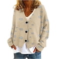 thumbnail image 1 of WRKEKC Botanical Print French Wool Plush Jacket Button Front Fall Winter Soft Coat with Pockets for Coffee Run and Weekend Style Beige 3XL, 1 of 4