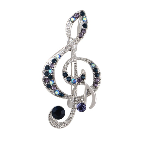 Elegant Rhinestone Crystal Treble Clef Music Note Brooch Pin for Scarf, Sweater, Wedding, Christmas Costume Accessories - Blue