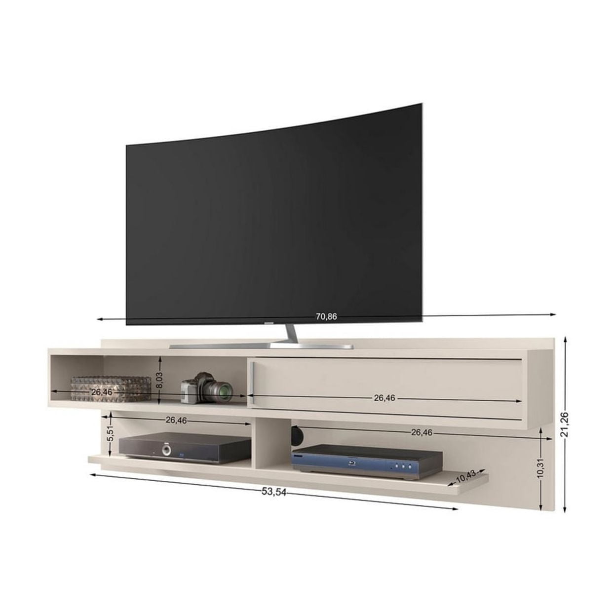 Astor 70.86 Modern Floating Entertainment Center 1.0 with Media Shelves in Off White