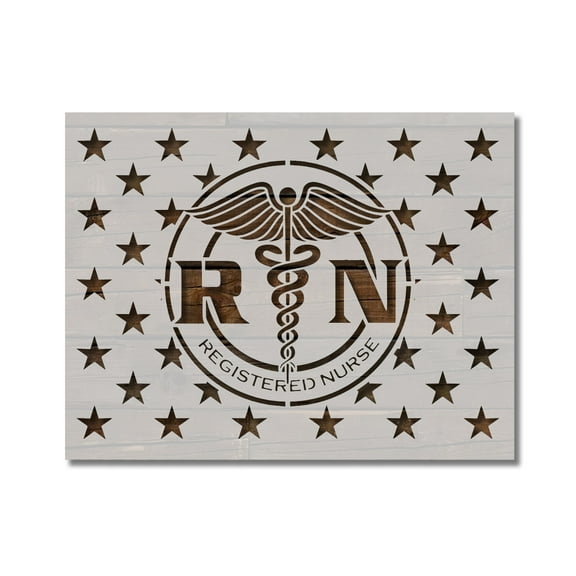 Nurse RN Caduceus 50 Stars Flag Union Stencil Template Reusable 8.5 x 11 Inches for Painting on Walls, Wood, Arts and Crafts by Stencilville