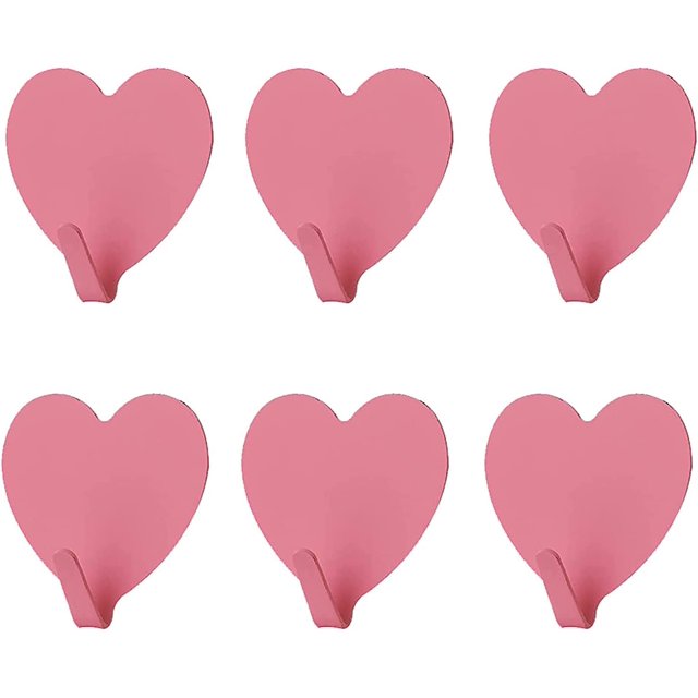 Ganchos de pared decorativos en forma de corazón, paquete de 6, (rosa) fuerte gancho de pared adhesivo de acero inoxidable para el hogar, cocina, baño, oficina brillar Electrónica
