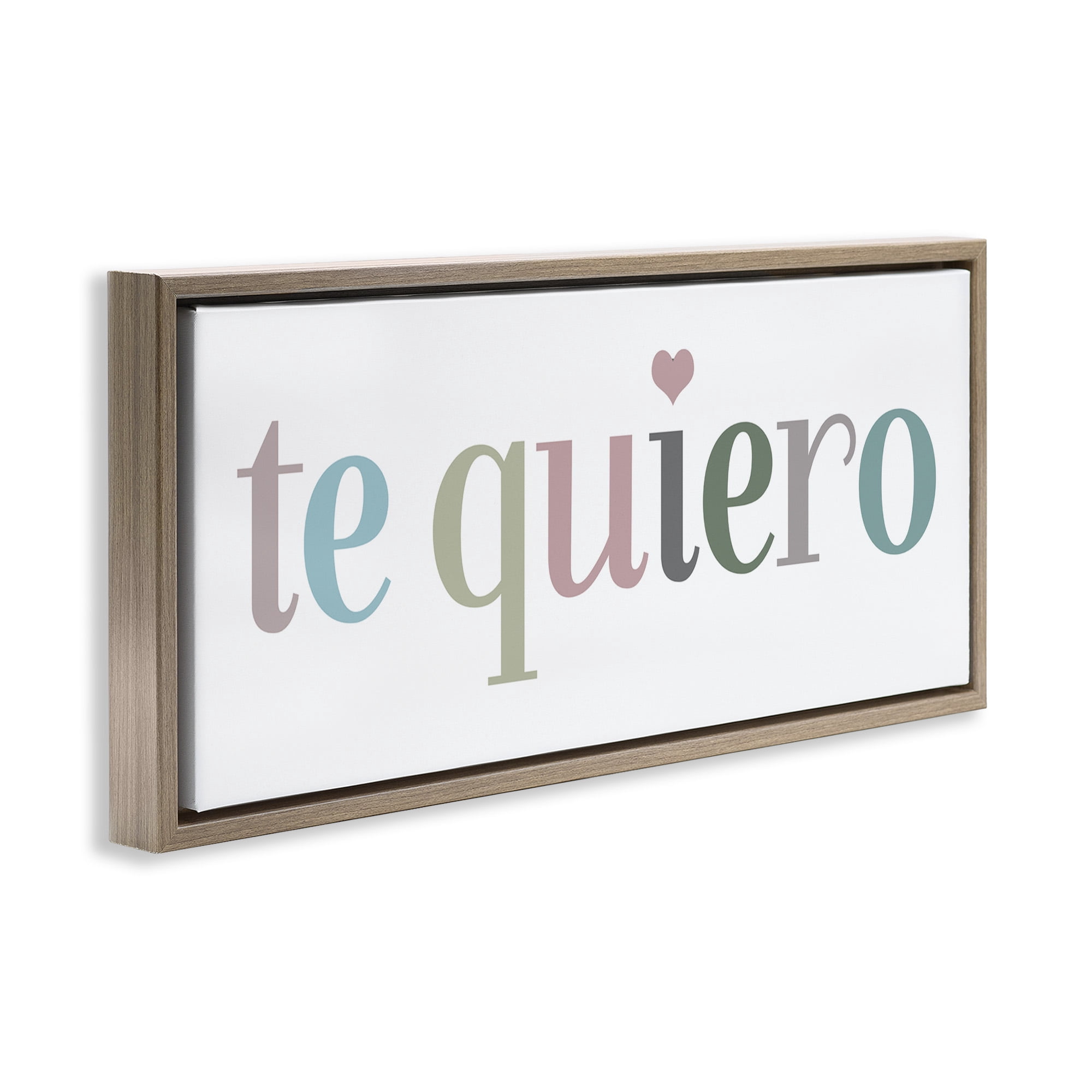 Stupell Industries Te Quiero Romantic Spanish Typography Painting Brown Floater Framed Canvas Art Print Wall Art, 31 x 14