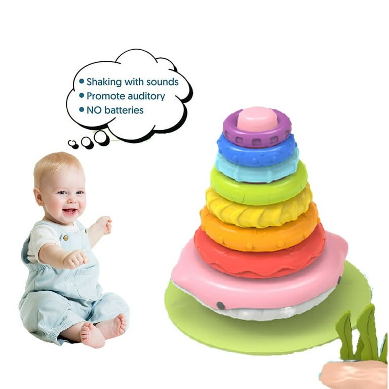 Baby toys 6 to 12 months, Montessori toys for 1 year old, Silicone Pull  String Teething Toys, Stacking Building Blocks Infant Toddler Toys 0-3,  Color