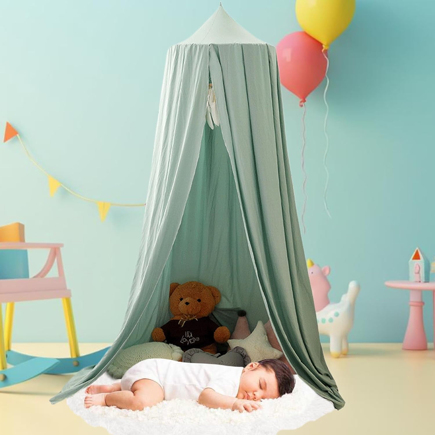 Hanging Crib Bed Canopy:Dome Crib Canopy for Girls Nursery,Decor Canopy for Baby Girls Boys,Kids Bed Canopy for Reading Playing Sleeping,Green
