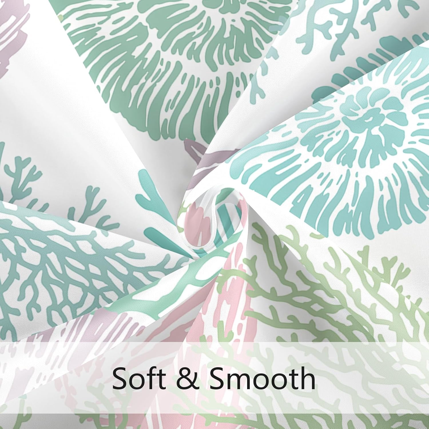 Nautical Coastal Shower Curtain, Pink Green Beach Ocean Theme Shower Curtain for Bathroom Decor, Summer Tropical Seashell Starfish Coral Fabric Shower Curtain Set with Hooks, 72x72