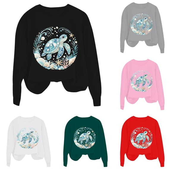 XAOFW Girls Boys Marine Animal Prints Long Sleeve Crewneck Sweatshirts Loose Fit Casual Pullover For Toddler Kids Trendy Tops 3-4 Years