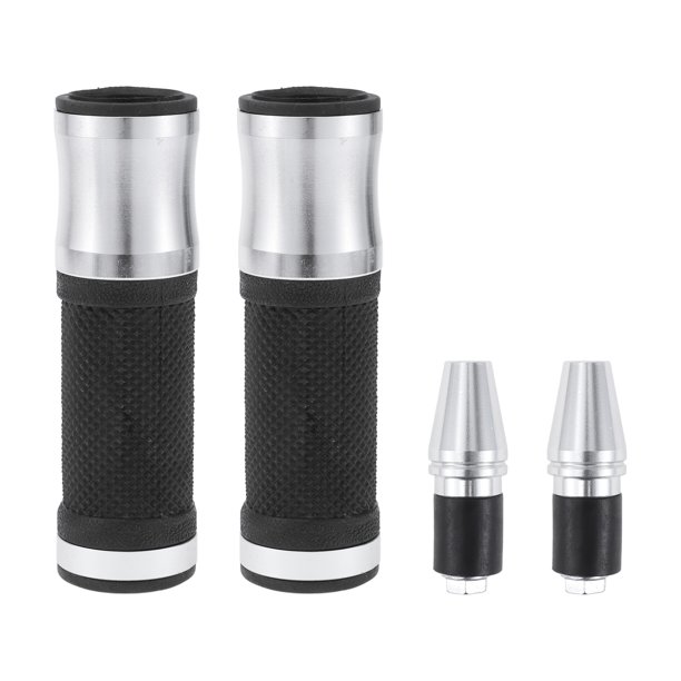Kit de cubiertas de empuñaduras de motocicleta de 7/8" 22mm y 15/16" 24mm, empuñaduras de manillar de aleación de aluminio y goma para motocicleta, scooter, bicicleta y ATV, tono plateado, 1 juego