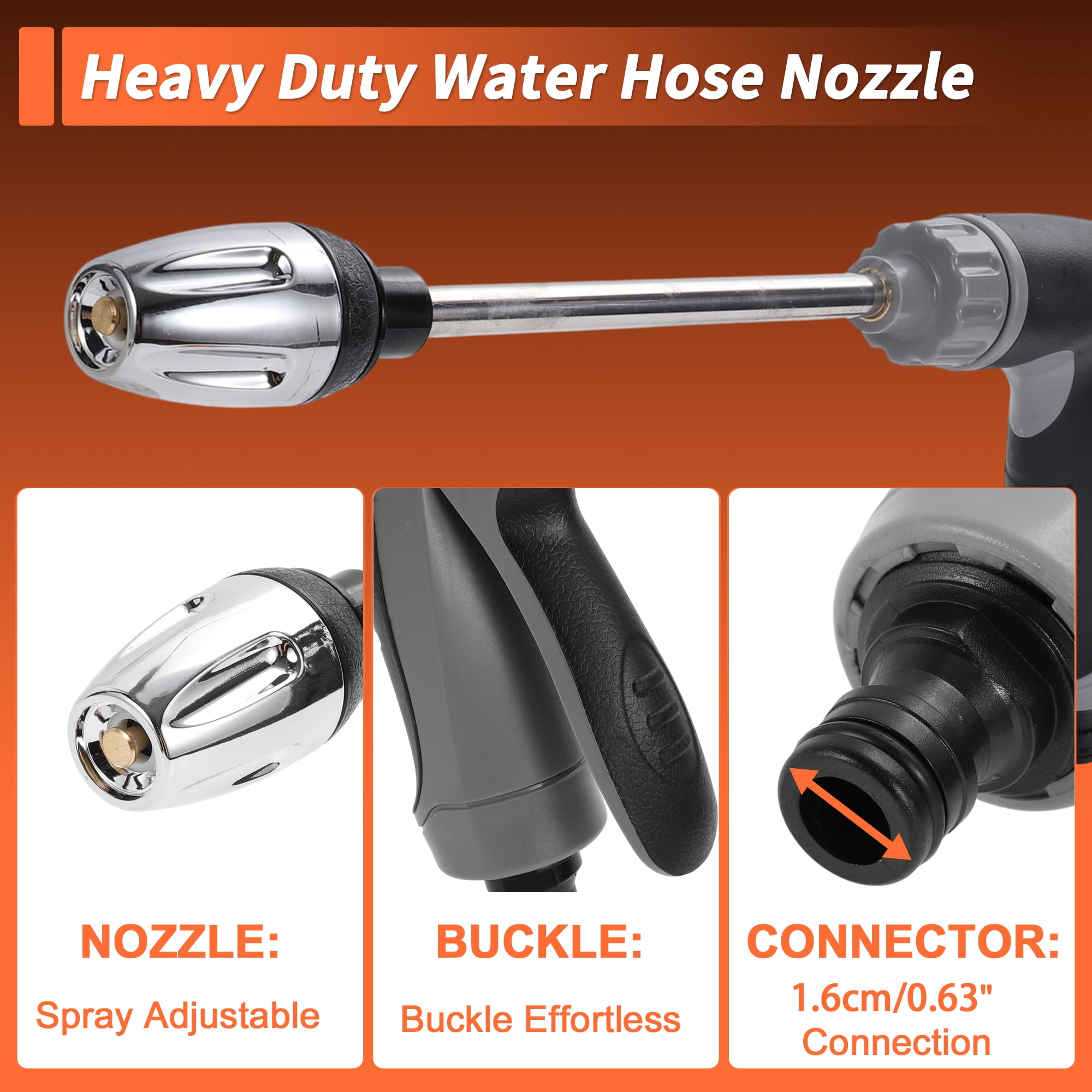 Unique Bargains Heavy Duty Water Hose Nozzle High Pressure Car Adjustable Hand Sprayer for Gardening Vehicle Outdoor Washer Pet Showering Black