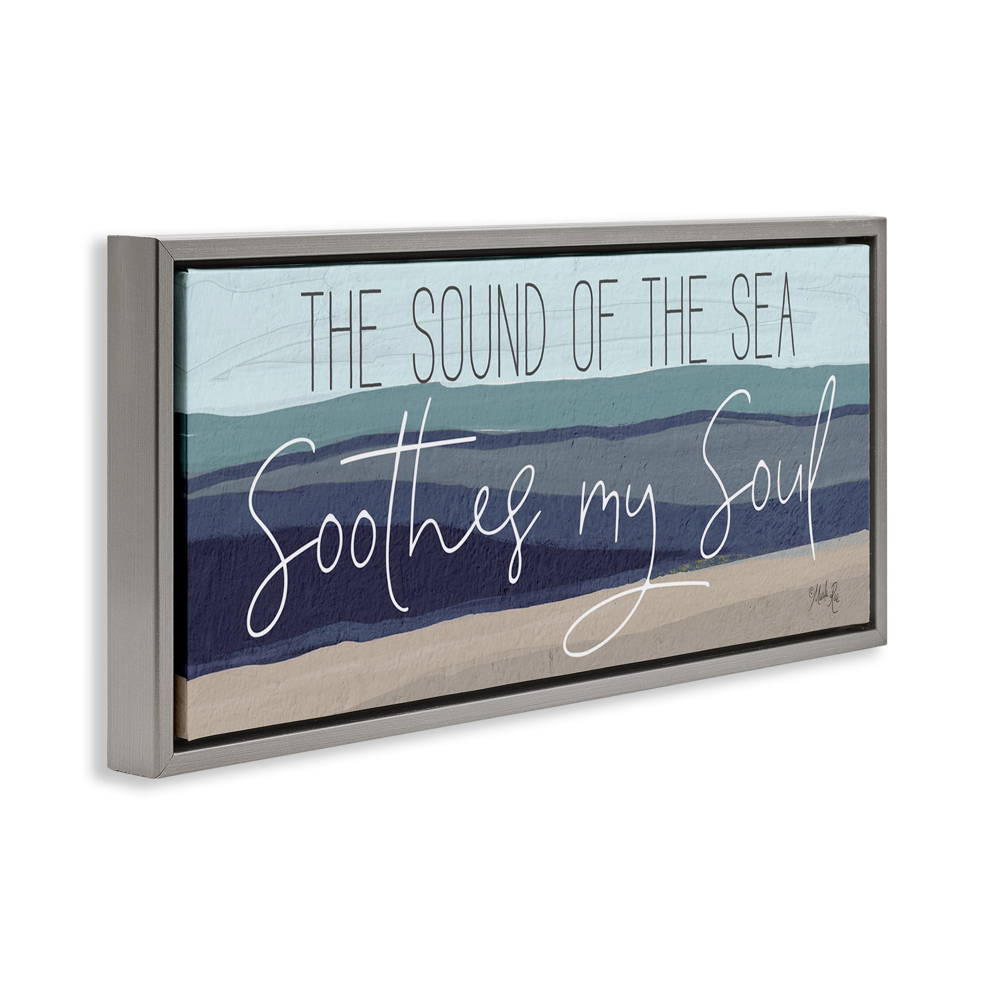 Stupell Industries Sound Of The Sea Coastal Painting Gray Floater Framed Canvas Art Print Wall Art, 31 x 14